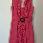 Milly  Pink Danielle dress tortoise belt buckle ruffle neck size 4 Photo 1