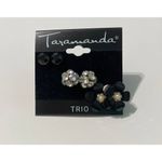 Taramanda Trio Earring Set CZ Ball‎ Studs Flowers Black Photo 1