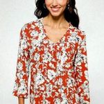 Fun 2 Fun size small Maley relaxed summer floral blouse v-neck red orange white Photo 0
