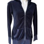 Juicy Couture Navy Velour Ruched Front Zip Up Hoodie Photo 2