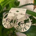 Unbranded Silver Tone Aries Zodiac Earrings Women, Round Carved fashion jewelry Photo 2