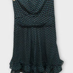 Yazbek Ya Black & Teal Owl Print Strapless Dress Ruffle Hem Silk Blend - Size M Photo 0