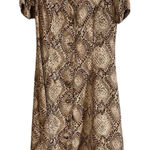 Leslie Fay  Tan Snakeskin Print‎ Button Front Midi Dress Size 8 Photo 0