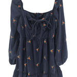 Cider  Women's Navy Blue Corduroy Floral Embroidered Long Sleeve Mini Dress 1XL‎ Photo 0