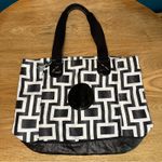 Kipling  Geometric Print Large Tote Bag Purse Keychain Black White Photo 0