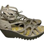 Fly London  Women’s Size 41 10 Tan Gray Yuke Lace Up Wedge Sandals Photo 7