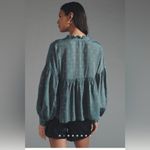 Anthropologie Ruffled Peasant Blouse Gold and Slate Blue Blouse Size XXS Photo 1