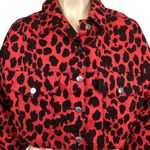 Topshop  Moto Denim Cropped Jacket Black & Red animal print size 2 Photo 2