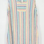 Talbots Rainbow Striped Linen Sleeveless Dress Size 16 Petite Coastal Pom Pom Photo 0