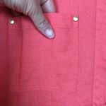 Ellen Tracy  Women’s Linen Quarter Zip Gold-Colored Tassel Coral Hi-Low Blouse Photo 3