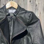 VIC BEE Women's Black Faux Leather Fitted Moto Jacket Photo 2