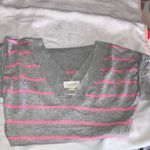 Gray and Pink Striped Short Sleeve cashmere Top Photo 5