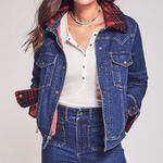 Faherty  Andie Denim Jacket Red Plaid Shearling‎ Sherpa Lined size large Gorpcore Photo 0