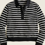 J.Crew  Cashmere collared sweater in stripe size XS Oversized Relaxed Black Photo 0