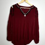 Lucky Brand  Maroon Embroidered Peasant Top Photo 3