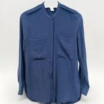 H&M Womens  Viscose Band-Collar Blouse 4 Navy Officewear Business Casual Photo 0