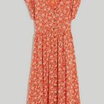 Madewell 💕💕 Button Front Midi Dress ~ Piazza Floral Print Orange White ~ Small Photo 5
