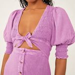 Free Press Free People Lilac Puff Sleeve Tie Front Midi Dress smocking Cottagecore boho Photo 2