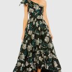 Mac Duggal  NWT One Shoulder Bow Detail Hi-Low Brocade Gown in Midnight Size 2 Photo 2