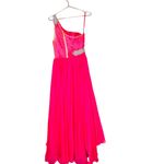 Ashley Lauren  Hot Pink Pleated Crystal Pearl Beaded One Shoulder Gown Size 8 Photo 2