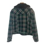 Anthropologie Maeve Plaid Faux Fur Collar Cropped Jacket Green Black Size L NWT Photo 3