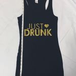 H&M Metallic Glitter Graphic Just Drunk Sparkly Funny Tank Top Gold Black XS Photo 3