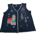 Holiday Time Vintage  Christmas Sweater Vest Gifts Presents Bulbs Size XL Black Photo 0