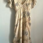 Free People  Floral Split Cap Flutter Sleeve Year Round Cotton Gauze Midi Dress Photo 7