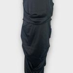 Alex Perry Damon Midi Dress Women's Plus 18 Black Satin Ruched Sleeveless Photo 1