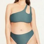 J.Crew Ribbed High Rise Cheeky Bikini Bottom Beach Swim Minimalist Green 2X NWT Photo 0