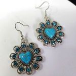 Boho Silver Turquoise Color Natural Stone Heart Flower Earrings New Blue Photo 0