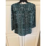 Dana Buchman  Womens XS Teal Snake Print 3/4 Sleeve V Neck Button Top Shirt Photo 3