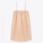 ZARA  Linen Blend Babydoll Mini Dress‎ with Pockets in Peach Tangerine Size Small Photo 5