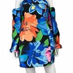 Klesis NEW Satin Floral Print Off Shoulder Cocktail Mini Dress Size Medium Blue Photo 0