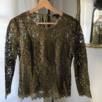 J.Crew Olive Green Lace Long Sleeve Top with Built-In Cami and Back Tie Keyhole Photo 0