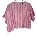 ZARA Pink Striped Short Sleeve Ruffle Top Size S Photo 0