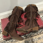 Donald Pliner  Women’s Couture Brown Suede Fringe Boots Denise Knee High Beaded 7 Photo 8
