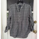 Lands’ End Womens Plaid Flannel Shirt Tunic 14 Long Sleeve Pull Over Black White Photo 4