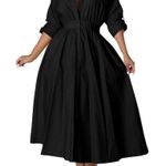 NEW Collar Neck High Waist Flared Button Down Maxi Shirt Dress XL Black Photo 6