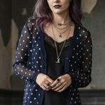 Chico's  women polka dot mesh whimsy goth cardigan v-neck Sz XS stretching Photo 0