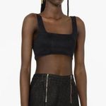 Good American Black Compression Denim Sports Bra Photo 2