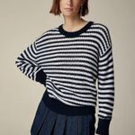 J.Crew NWT Cashmere Relaxed Crewneck Sweater in Navy Snow Stripe L Photo 0