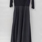 Alfred Sung Maxi Dress Womens 8 Black Ballet Top Taffeta Skirt V-Neck 3/4 Sleeve Photo 0