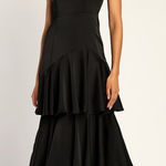 Lulus LULU’S Blissfully Beautiful Black Satin Strapless Tiered Maxi Dress Photo 0