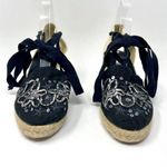 Eric Michael Black Lace Up Sequin Embroidered Espadrilles Wedges Photo 3
