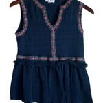 THML  Women Top S Blue Southwest Embroidered Gauzy Fringe Boho‎ Cowgirl Festival Photo 0