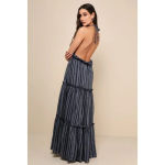 Lulus NWT  Women's Medium Halter Maxi Dress Small‎ Blue Striped Summer Casual Photo 2