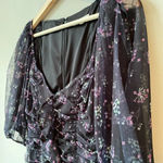 Et Clet  Women's Small Puff Sleeves Ruched Floral Print Mini Dress Black Party Photo 9