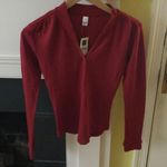 Gap Vintage NWT Y2K Split-Neck Long Sleeve Split Neck Tee Red Cotton - Sz Small Photo 2
