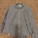 Gap Fitted Boyfriend Gingham Shirt Medium Petite Navy Uniform Blue Button Up Photo 0